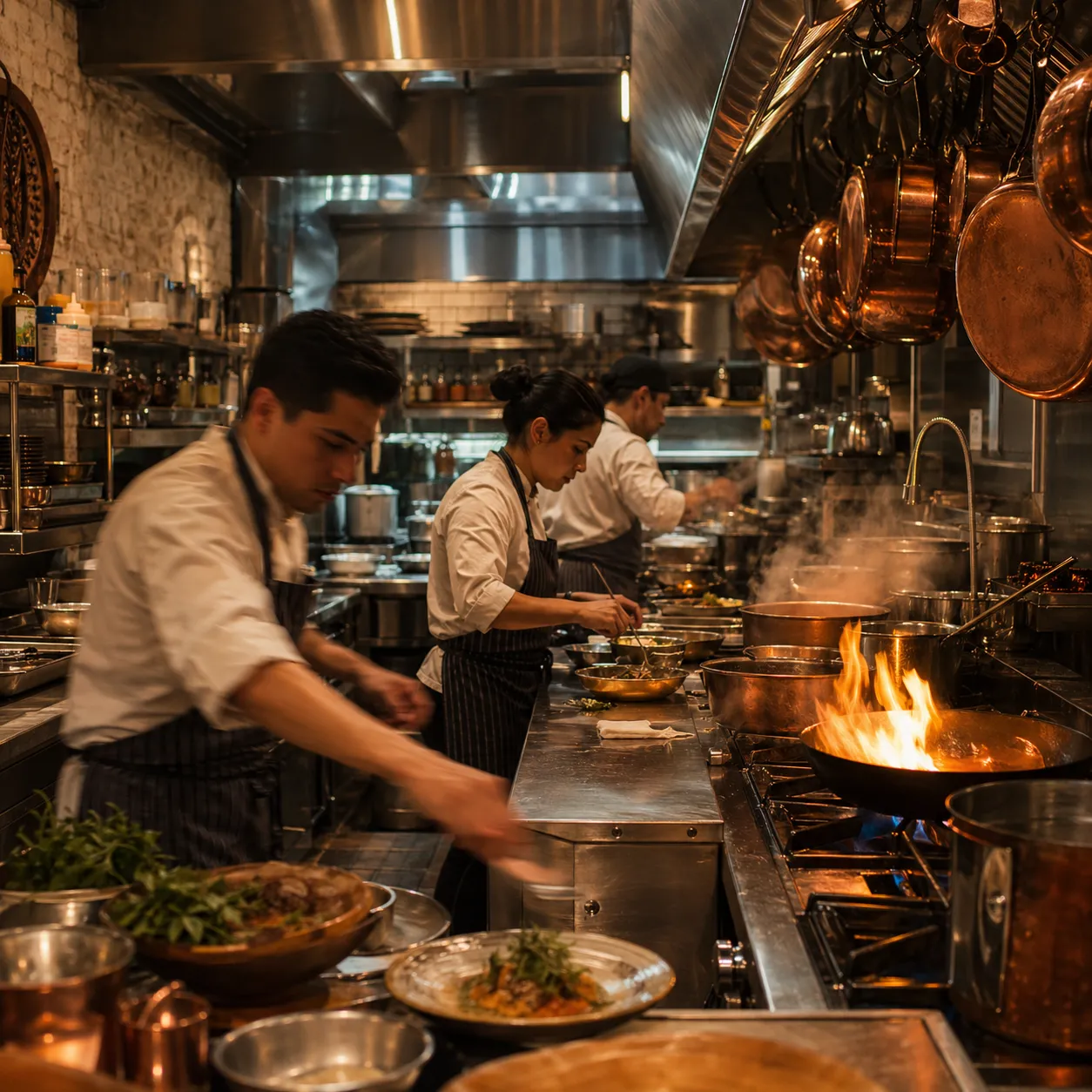 Vista de la cocina abierta del restaurante