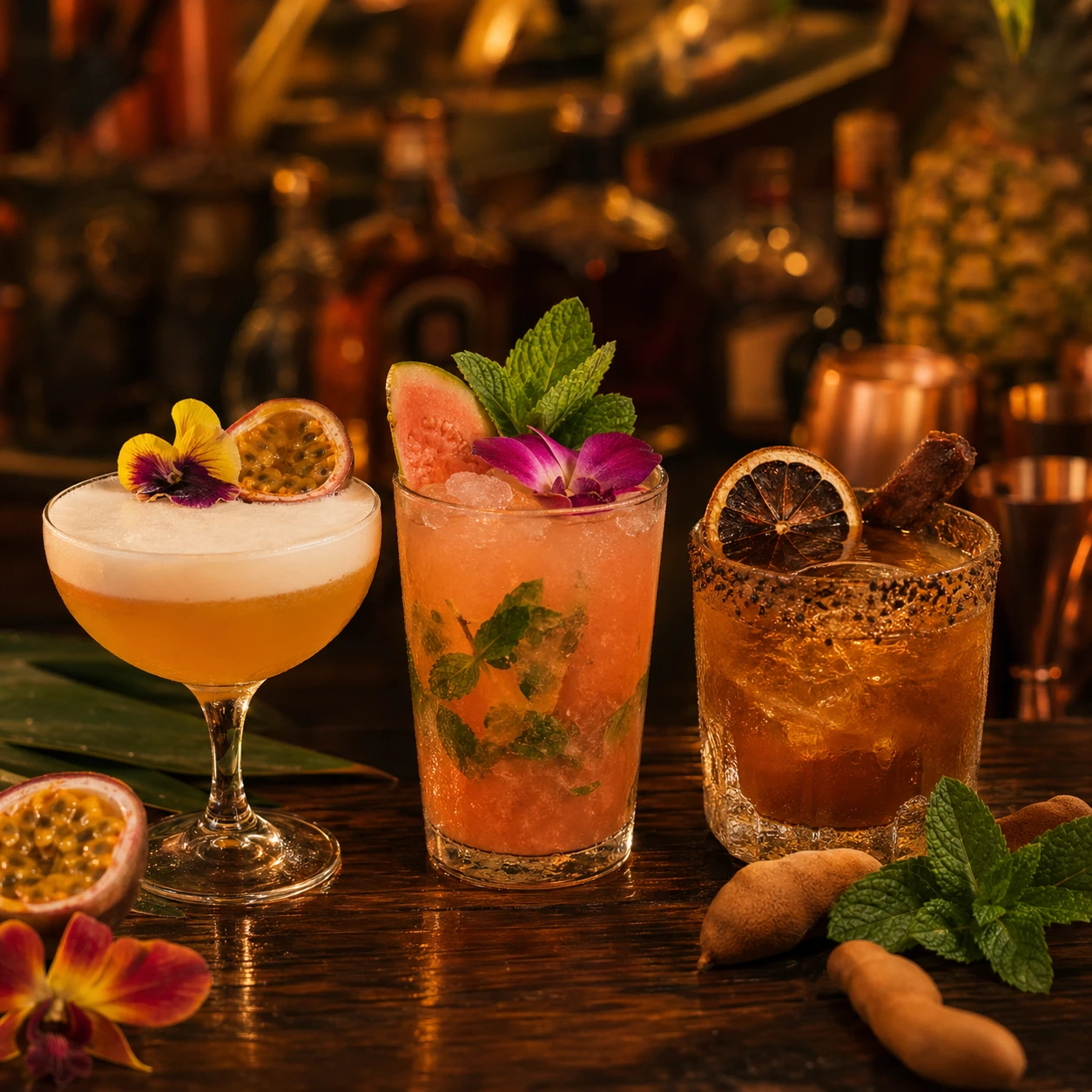 Cocteles tropicales en el bar