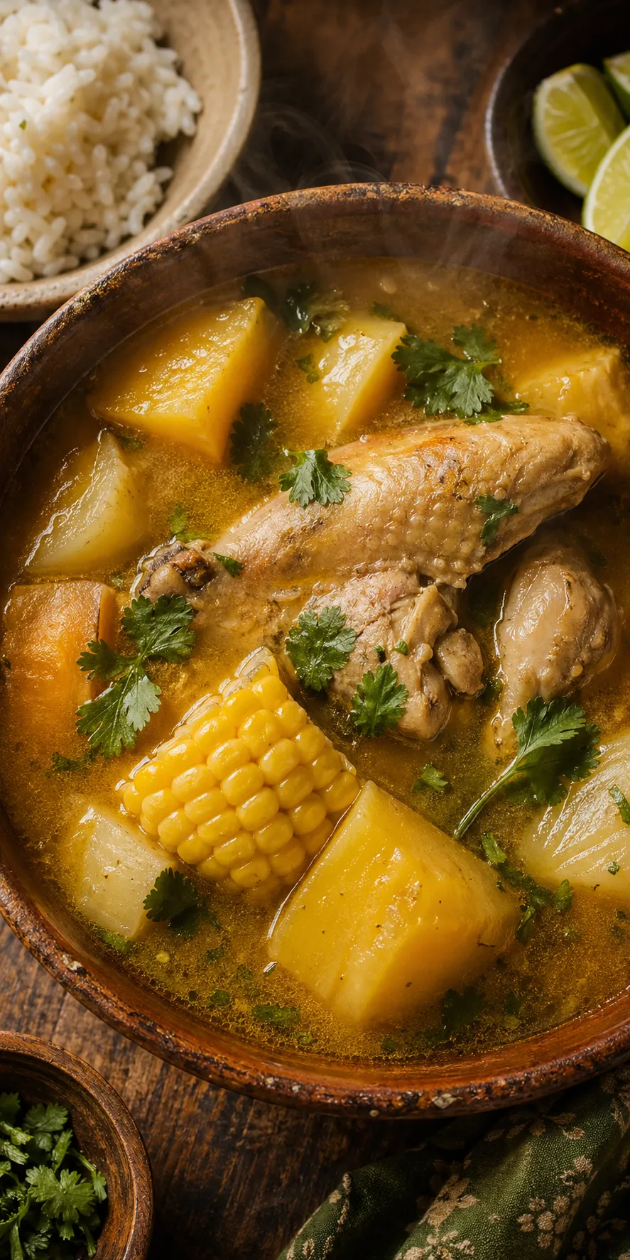 Sancocho de gallina servido en plato hondo